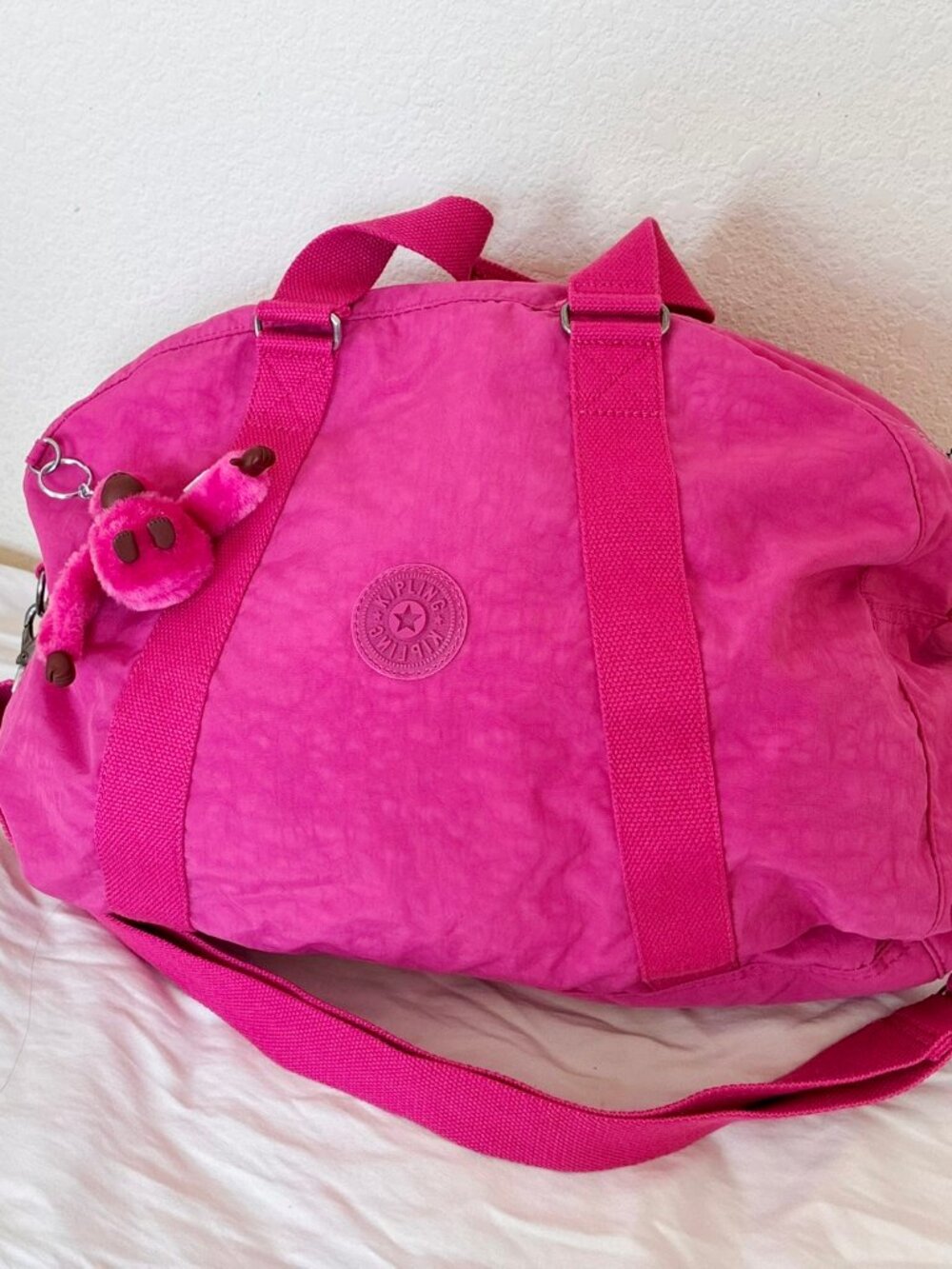 Kipling Pink Duffle Weekend Bag with Gorilla Chrissy Monkey Charm